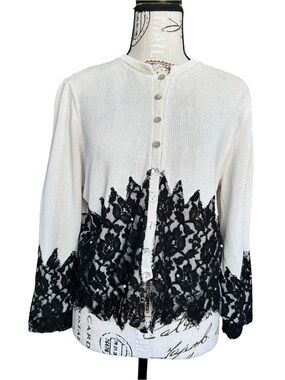 Vintage Elaris Silk/Cotton Blend Lace Cardigan Sweater labeled Large
